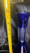 Cargar imagen en el visor de la galería, Vintage Bohemian Style Cobalt Blue Cut-to-Clear Glass Decanter