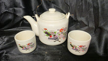 Load image into Gallery viewer, Vintage Japanese Porcelain Teapot & 2 Yunomi Tea Cups Fan Floral Set