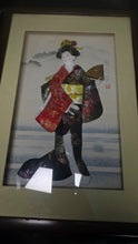 Load image into Gallery viewer, Vintage Japanese Oshie Geisha Shadow Box Silk Kimono Wall Art Framed