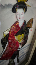 Load image into Gallery viewer, Vintage Japanese Oshie Geisha Shadow Box Silk Kimono Wall Art Framed