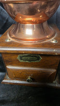 Load image into Gallery viewer, Vintage Hand Crank Coffee Grinder Copper Hopper Wood Box Mill