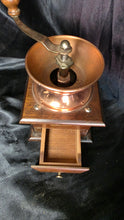 Load image into Gallery viewer, Vintage Hand Crank Coffee Grinder Copper Hopper Wood Box Mill