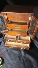 Load image into Gallery viewer, Vintage Wooden Jewelry Armoire Cabinet Chest With Multiple Drawers