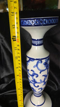 Load image into Gallery viewer, Lauren Ralph Lauren Mandarin Blue Ceramic Pillar Candle Holder 13.5" Chinoiserie Decor