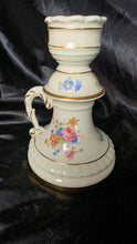 Load image into Gallery viewer, Vintage Gouda Holland PZH Floral Porcelain Candlestick Holder Gold Trim 11"