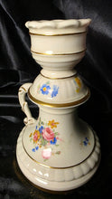 Load image into Gallery viewer, Vintage Gouda Holland PZH Floral Porcelain Candlestick Holder Gold Trim 11"