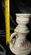 Load image into Gallery viewer, Vintage Gouda Holland PZH Floral Porcelain Candlestick Holder Gold Trim 11"
