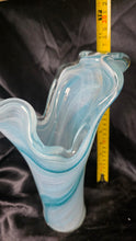 Load image into Gallery viewer, Tammaro Home Murano Glass Two Petals Art Vase Blue White Swirl Italian