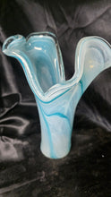 Load image into Gallery viewer, Tammaro Home Murano Glass Two Petals Art Vase Blue White Swirl Italian