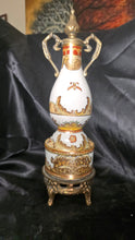 Load image into Gallery viewer, Toyo Ornate Crackle Glaze Porcelain Urn Vase With Brass Handles & Lid