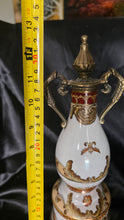 Load image into Gallery viewer, Toyo Ornate Crackle Glaze Porcelain Urn Vase With Brass Handles & Lid