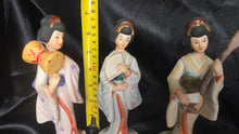 将图片加载到图库查看器,Vintage UCGC Japanese Geisha Figurine Set of 3 Fan Shamisen Drum Bisque Porcelain