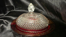 Cargar imagen en el visor de la galería, Vintage Indiana Glass Diamond Point Ruby Flash Covered Butter Dish Oval Serving Dish