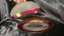 Cargar imagen en el visor de la galería, Vintage Indiana Glass Diamond Point Ruby Flash Covered Butter Dish Oval Serving Dish