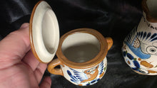 Load image into Gallery viewer, Vintage Tonalá Mexico Pottery Sugar Bowl & Creamer Set Puerto Vallarta Owl Bird Folk Art