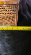 将图片加载到图库查看器,Vintage Wood & Woven Cane Storage Box Keepsake Chest Trinket Box with Latch