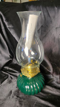 Load image into Gallery viewer, Vintage Lamplight Farms Model 330 Emerald Green Glass Hurricane Oil Lamp w/ Chimney