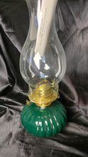 Load image into Gallery viewer, Vintage Lamplight Farms Model 330 Emerald Green Glass Hurricane Oil Lamp w/ Chimney