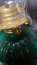 Load image into Gallery viewer, Vintage Lamplight Farms Model 330 Emerald Green Glass Hurricane Oil Lamp w/ Chimney
