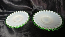 Load image into Gallery viewer, Pair of Vintage Fenton Emerald Crest Milk Glass Ruffled Dessert Plates | Set of 2