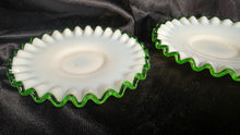 Load image into Gallery viewer, Pair of Vintage Fenton Emerald Crest Milk Glass Ruffled Dessert Plates | Set of 2