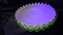 Load image into Gallery viewer, Pair of Vintage Fenton Emerald Crest Milk Glass Ruffled Dessert Plates | Set of 2