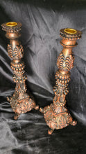 Load image into Gallery viewer, Vintage Baroque Style Resin Candlestick Holders with Antiqued Bronze Finish – Pair