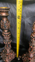 Load image into Gallery viewer, Vintage Baroque Style Resin Candlestick Holders with Antiqued Bronze Finish – Pair