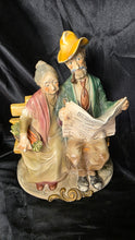 Load image into Gallery viewer, Vintage Napcoware Bisque Porcelain Elderly Couple Bench Figurine – Man Reading Newspaper