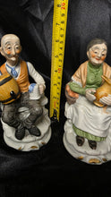 गैलरी व्यूवर में इमेज लोड करें, Vintage Hand-Painted Bisque Porcelain Elderly Couple Figurine Set – Peasant Man & Woman