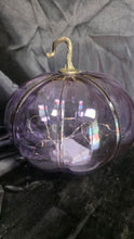 将图片加载到图库查看器,Lighted Purple Glass Pumpkin Cloche with Fairy Lights Autumn Halloween Décor