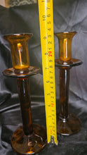 Charger l'image dans la galerie, Pair of Vintage Mid-Century Amber Art Glass Candlesticks 9" Two-Tone Hand Blown