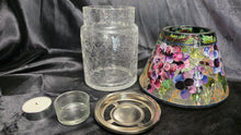 Load image into Gallery viewer, Vineyard Grapes Glass Tealight Candle Holder Lamp Crackle Glass & Hand Painted Shade