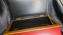 Load image into Gallery viewer, Decorative Red Wooden Keepsake Storage Chest with Brass Handle & Gold Accents