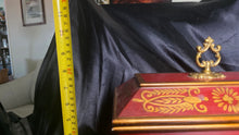 Load image into Gallery viewer, Decorative Red Wooden Keepsake Storage Chest with Brass Handle & Gold Accents