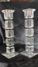 Load image into Gallery viewer, Vintage Pair of Clear Lucite Acrylic Candlestick Holders – Geometric Modern Art Deco Style