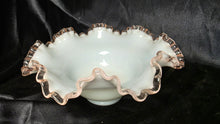 Load image into Gallery viewer, Vintage Fenton Silver Crest Milk Glass Ruffled Bowl Candy Dish Centerpiece