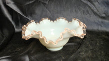 Load image into Gallery viewer, Vintage Fenton Silver Crest Milk Glass Ruffled Bowl Candy Dish Centerpiece