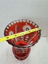 Charger l'image dans la galerie, Vintage Bohemian Ruby Red Cut-to-Clear Crystal Starburst Floral Vase Czech