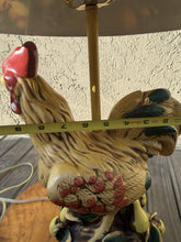 Load image into Gallery viewer, Country Cottage Rooster Table Lamp Painted Fruit Ceramic Base Patterned Shade