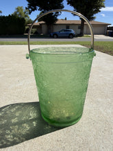 Load image into Gallery viewer, Antique Fostoria Green Depression Glass Ice Bucket - Oak Leaf Vaseline Glass