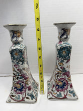 Load image into Gallery viewer, Vintage Chinese Famille Rose Porcelain Candlestick Holders Chinoiserie Pair