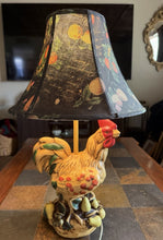 Load image into Gallery viewer, Country Cottage Rooster Table Lamp Painted Fruit Ceramic Base Patterned Shade