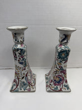 Load image into Gallery viewer, Vintage Chinese Famille Rose Porcelain Candlestick Holders Chinoiserie Pair