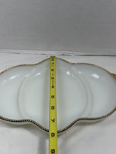 Load image into Gallery viewer, Vintage Fire-King Oven Ware White Milk Glass Divided Dish Gold Bead Trim Tray