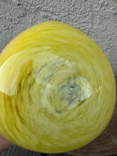Load image into Gallery viewer, Vintage Yellow White Swirl Hand Blown Art Glass Squat Bowl MCM Studio Glass