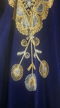 Load image into Gallery viewer, Royal Blue Velvet Kaftan Gold Silver Embroidered Formal Traditional Robe Gown