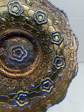 Cargar imagen en el visor de la galería, Antique Fenton Captive Rose Blue Iridescent Carnival Glass Plate c. 1911