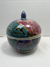 Load image into Gallery viewer, Vintage Hand Painted Studio Pottery Lidded Round Dish Abstract Glaze Ceramic