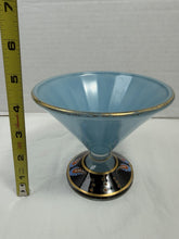 Load image into Gallery viewer, Antique Bohemian Blue Opaline Glass Hand Painted Footed Compote Bowl Art Glass